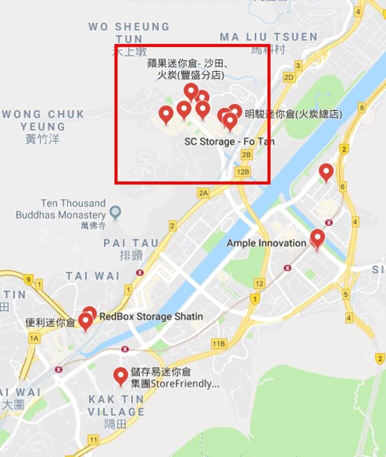 火炭大圍沙田迷你倉地圖